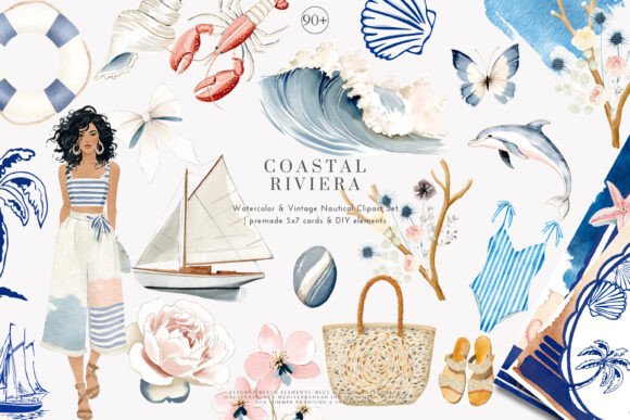 Download Watercolor Coastal Decor Clipart Set - Coastal Collection