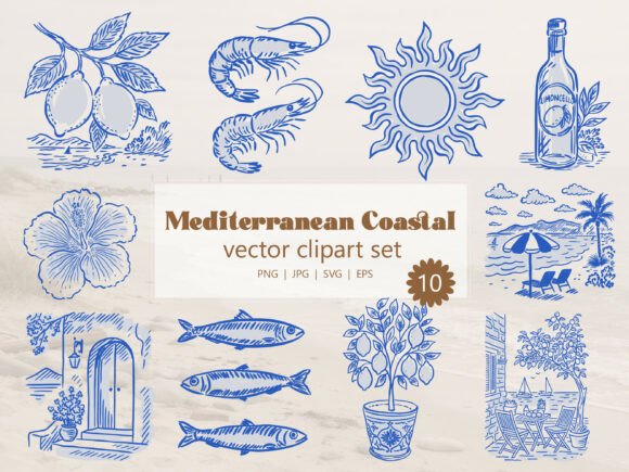Download Mediterranean Coastal Line Art Cliparts - Coastal Collection