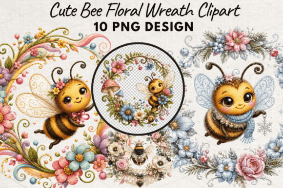 Download Cute Bee Floral Wreath Clipart Bundle - Premium Resources