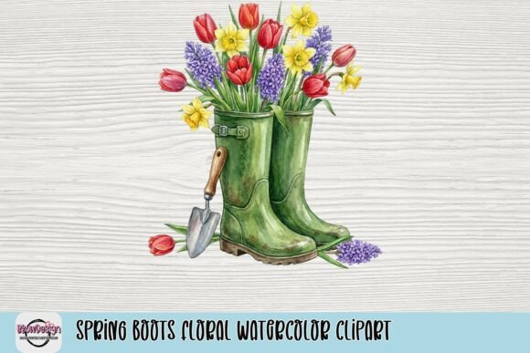 Download Spring Boots Floral Watercolor Clipart - Spring boots Collection