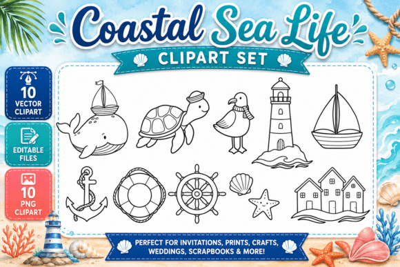 Download Coastal Sea Life Digital Clipart PNG - Coastal Collection