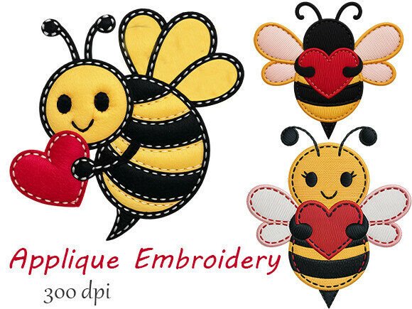 Download Cute Bee Applique Embroidery Design PNG - Premium Resources