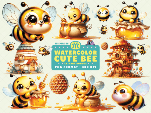 Download Watercolor Cute Bee Clipart - Cute bee Collection