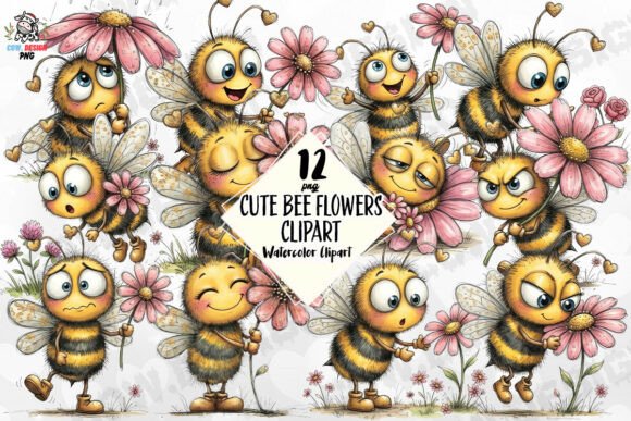 Download Cute Bee Flowers Clipart PNG - Cute bee Collection