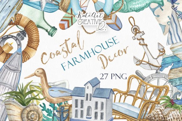 Download Watercolor Coastal House Decor Clipart. - Coastal Collection