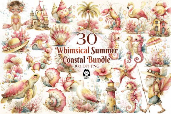 Download Whimsical Summer Coastal Pink Yellow - Coastal Collection