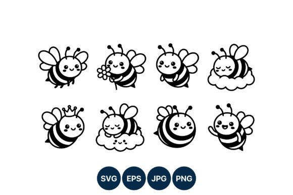 Download Cute Bee Vector Art Black and White - Premium Resources