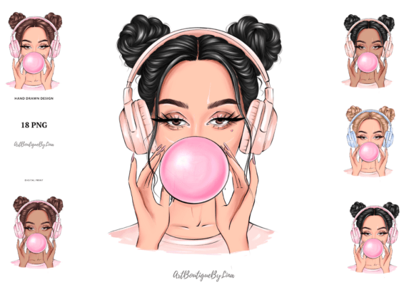 Download Bubble Gum Girl Illustration - Fashion - Girl illustration Collection